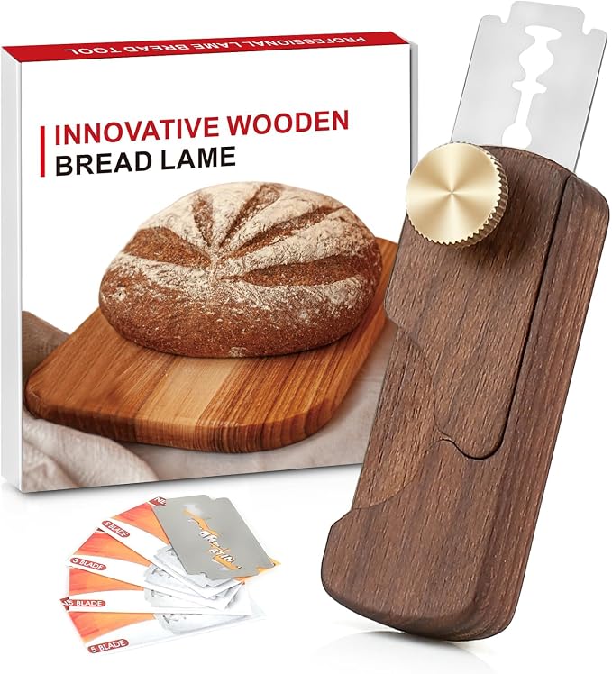 Magnetic Wooden Bread Lame,Hand Crafted Sourdough Scoring Tool with 5 Razor Blades,Bread Scorer Dough Scoring Knife for Bread Baking