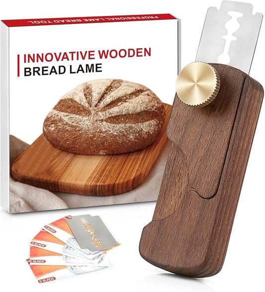 Magnetic Wooden Bread Lame,Hand Crafted Sourdough Scoring Tool with 5 Razor Blades,Bread Scorer Dough Scoring Knife for Bread Baking