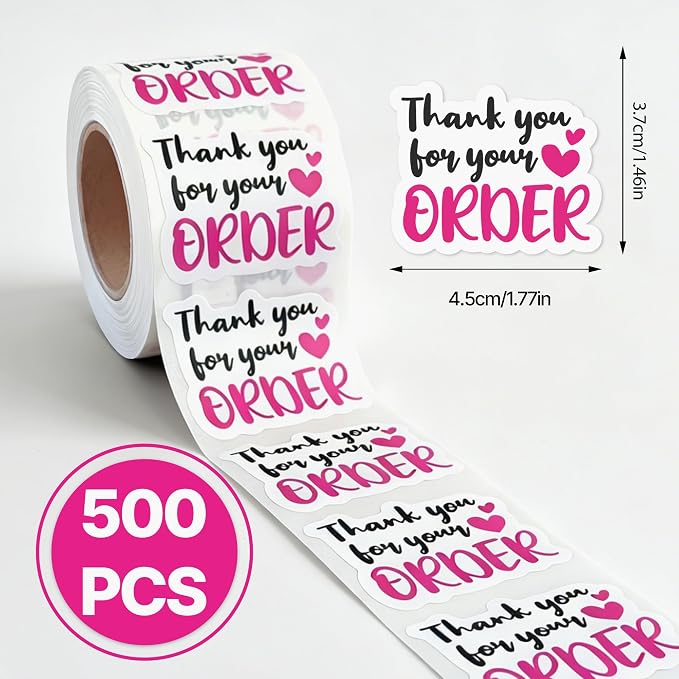 Thank You Stickers for Small Business Online Retailers Small Shop Handmade Envelopes Mail Baking, Sealing Packaging Gift Wrap Stickers, Thank You for Your Order, 500Pcs