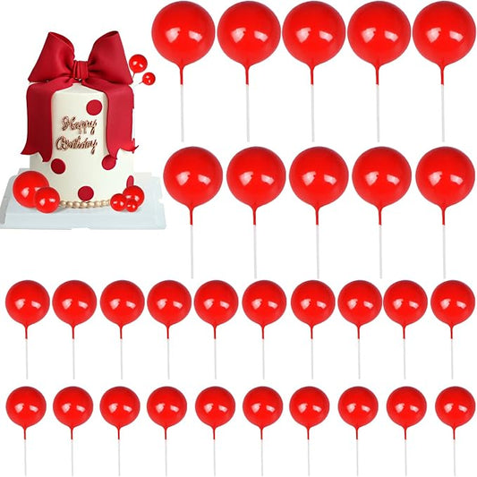30 PCS Balls Cake Topper DIY Cake Insert Toppers Ball Cake Picks Cupcake Topper for Birthday Party Baby Shower Wedding Cake Decoration（Red）…