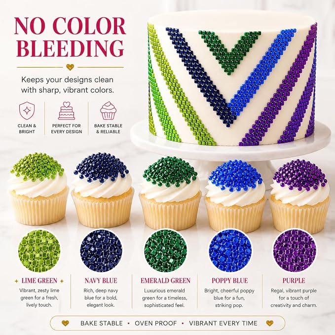 Confect Sprinkles- 5 Pack Assorted Edible Sugar Crystals in Parrot Green, Green, Blue, Purple & Midnight Blue – Decorative Toppings for Cakes, Cupcakes & Cookies – Vegan, Gluten-Free, Nut-Free, Soy-Free, Dairy-Free, Palm Oil-Free, dye-Free-5 Oz
