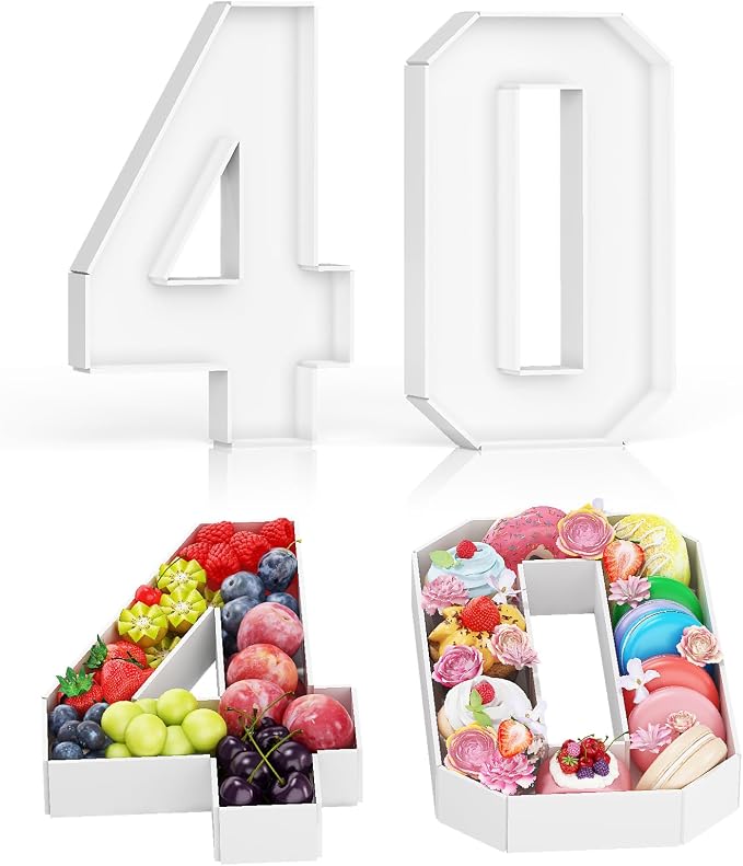 HILAVO Cardboard Number for Charcuterie, 13.7" Cardboard Number 40 Set Fillable Number for Food Paper Mache Number Boxes for Cupcake Sweet Candy 40th Birthday Anniversary Party Decorations