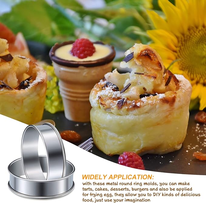 6 Pcs English Muffin Crumpet Rings 3.15 Inch Double Rolled Tart Ring Stainless Steel Nonstick Metal Round Mold for Home Food Making Tool