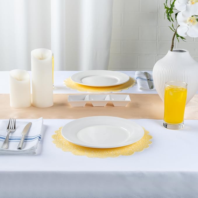 Restaurantware-Pastry Tek 12 x 12 Inch Paper Lace Doilies, 4000 Disposable Table Doilies - Elegant Lace Finish, Long Lasting, Yellow Paper Placemat, for Pastries, Cupcakes, Desserts