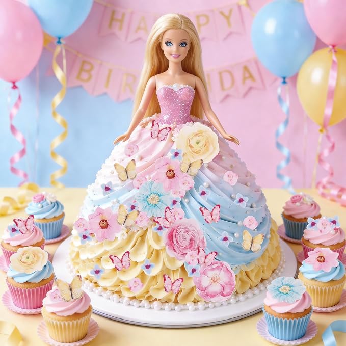 Morofme 52pcs Edible Flower Cake Topper Wafer Paper Flowers Hawaiian Flower Cupcake Decor Spring Aloha Cupcake Decorations Tropical Themed Mixed Size for Baby Shower Birthday Summer Party Supplies