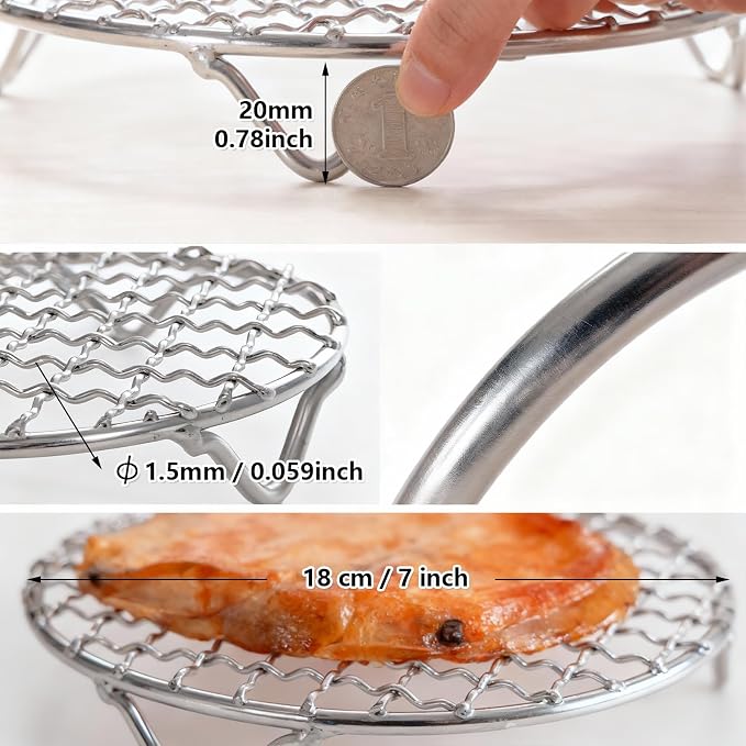 Cooling Rack 7 Inch Round Stainless Steel - Multi-Use Wire Rack for Cooking, Baking, Cookie Cooling, Steaming & BBQ - Sturdy 20mm Legs for Even Airflow, Durable Versatile Kitchen Tool for Home Bakers