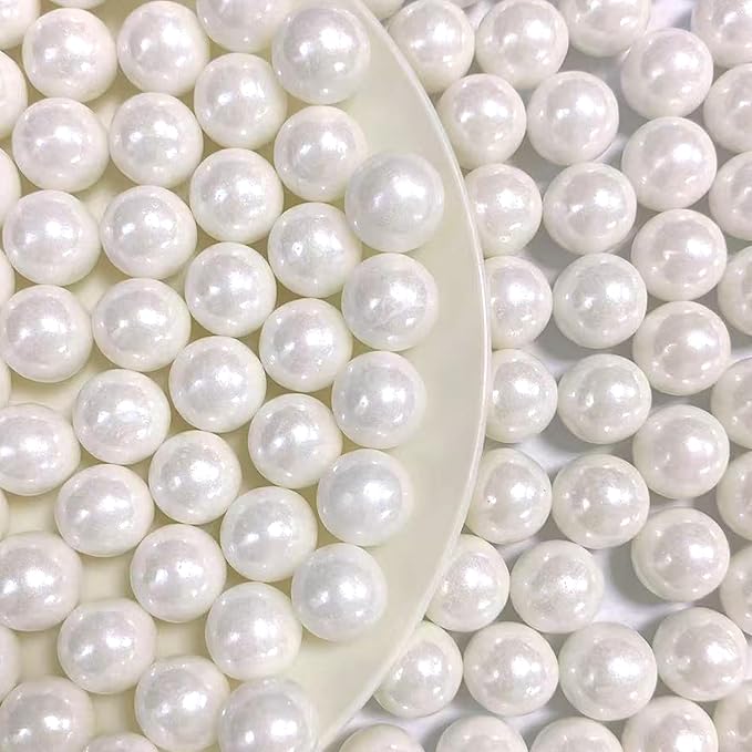 PhilaeEC White Pearls 14mm Size Sprinkles for Cake Decoration Edible Candy Baking Cookie Cupcake Toppers Wedding Party Valentines Halloween Christmas Supplies 3.88oz