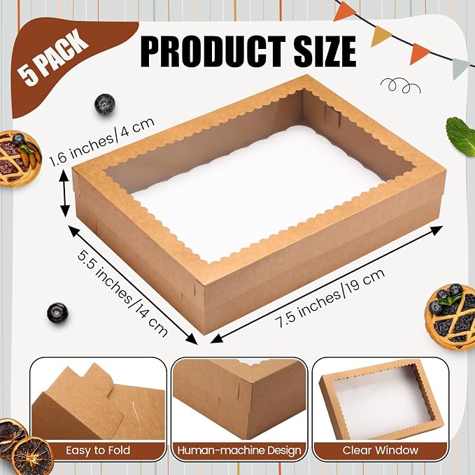 Sinload 10 Pcs 19x14x4 Inch Half Sheet Cake Boxes 5pcs Large Rectangle Bakery Boxes with 5pcs Cake Boards for Pastry Baking, Cupcakes, Donuts, Cookies, Pie Treat Packaging (Brown)