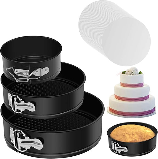 MASSUGAR 4 7 9 Inch Springform Pan, Non-stick Leakproof Cheesecake Pan, Spring Form Pans for Cheesecake, Round Cake Pans for Baking with Removable Bottom and 50Pcs Parchment Paper