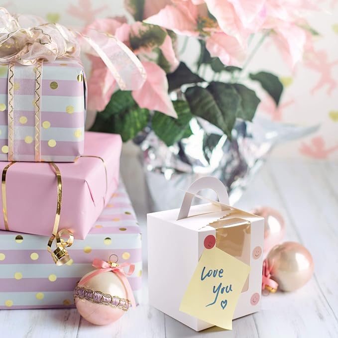 KEYIDO 30 Pcs Individual Cupcake Boxes White Single Cupcake Boxes 1 Hole Cake Box with Clear Window Inserts and 2 Sheets of Stickers for Wedding Birthday Party Favors