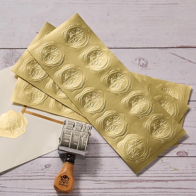 300 Pieces Embossed Gold Foil Stickers, Gold Magnolia | For Envelopes, Wedding Invitations, Christmas Greeting Cards