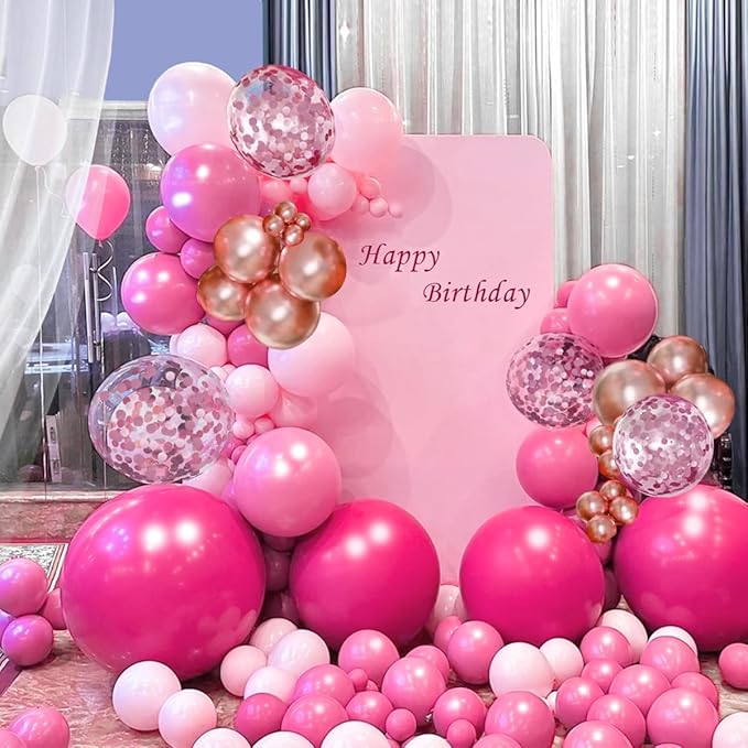 Rose Red Pink Champagne Balloon Arch Garland Kit, 146 Pcs Hot Pink Confetti Rose Gold Tender Pink White Balloons for Graduation Birthday Party Baby Shower Wedding Decorations