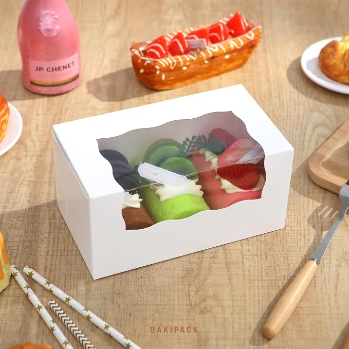 25 Roll Cake Boxes, 7x4x3.5 inches Pumpkin Roll Boxes, White Bakery Boxes with Window, Muffin Boxes Donut Boxes Pastry Cake Packaging