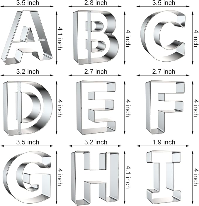 4 Inch Alphabet Letter Cookie Cutter Set - 26 Pcs Extra Large Xzhloym Cookie Cutters Shapes Biscuit Fondant Baking Molds for Christmas New Year Birthday Holiday Party Decorations - Stainless Steel