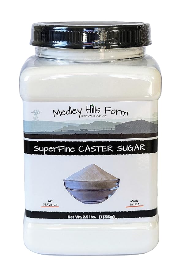 Superfine Caster Sugar By Medley Hills Farm in Reusable Container 2.5 lbs. - superfine sugar for baking of homemade treats, icing sugar, cakes - Product of USA
