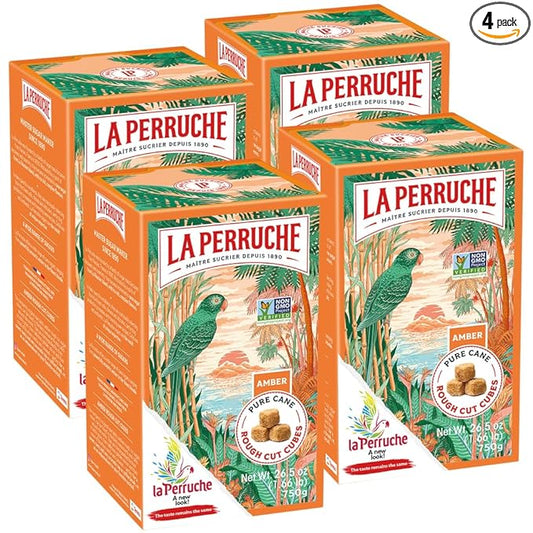 La Perruche Pure Cane Brown Sugar Cubes (750g/1.65lb box) | Ideal Sugar Cubes for Coffee | Pack of 4