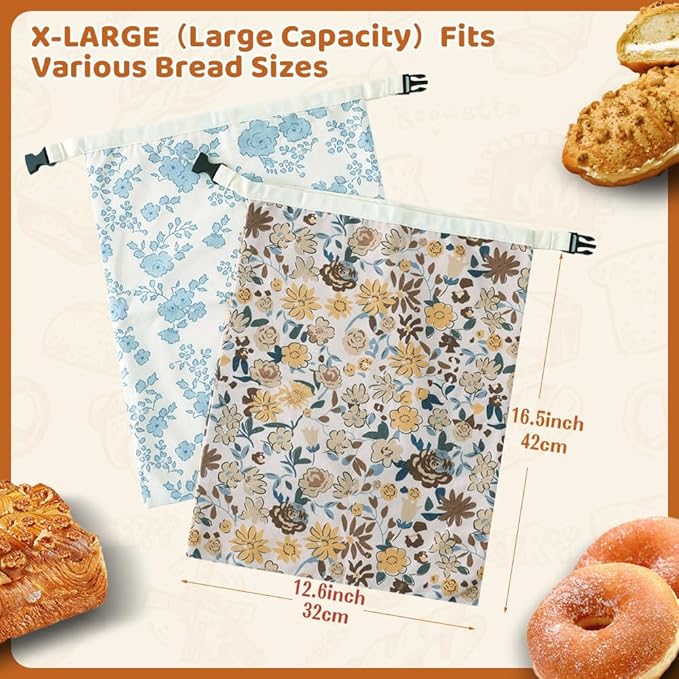 Beeswax Bread Bags for Homemade bread,2 Pack Sourdough Bread Bags,Reusable Bread Bourdough Storage