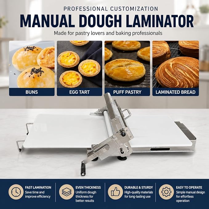 Folding Dough Sheeter, Countertop Dough Sheeter,Dough Roller Machine Stainless Steel Sheeter 0.2-25mm Adjustable Thickness Stainless Steel Manual Dough Sheeter Machine W Electric automatic