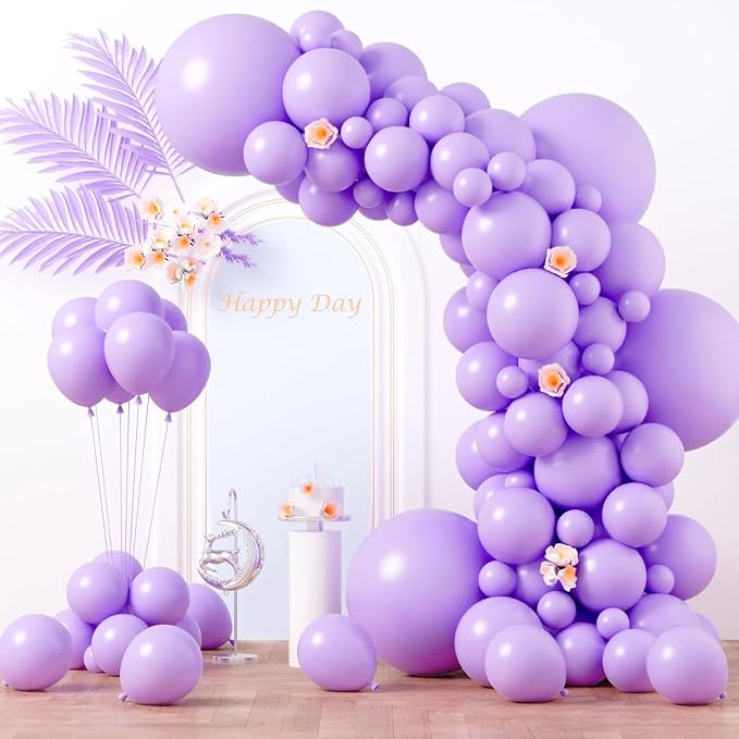 Voircoloria 130pcs Pastel Purple Balloons Different Sizes 18" 12" 10" 5" Light Purple Latex Balloon Garland Arch Kit for Birthday Baby Shower Graduation Wedding Gender Reveal Party Decorations