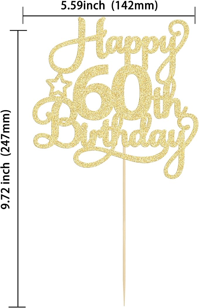 1 Pack Happy 60th Birthday Cake Topper Gold Glitter 60 & Fabulous Cheers to 60 Years Old 60th Birthday Cake Pick for Celebrating 60th Birthday Anniversary Party Cake Decorations Supplies