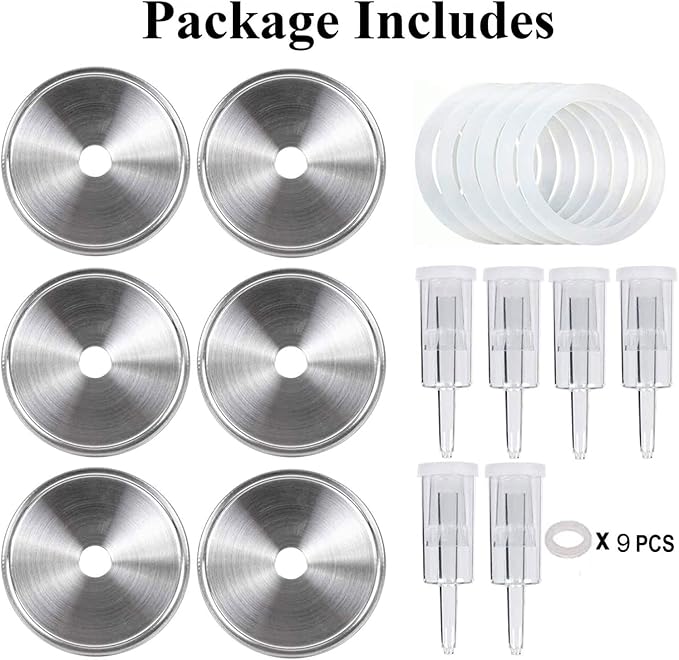 Fermentation Lids, 6 Set Fermentation Kit for Wide Mouth Jars, 6 Stainless Steel Fermenting Lids with 6 Silicone Grommets, 6 Airlocks, 6 Silicone Rings(Jars Not Included)