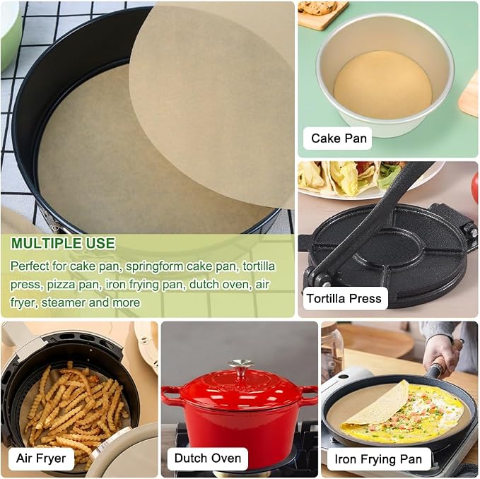 BOYAN Parchment Paper Rounds, Set of 220, Non Stick 9 Inch Parchment Paper for Baking, Pre-cut Cake Pan Parchment Paper Sheet for Round Cake Pan, Springform Pan, Air Fryer and More