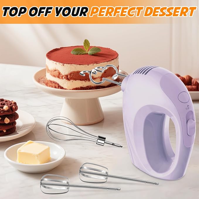 Handmixer Electric Handheld - 7 Speed Portable Kitchen Mixer Electric with 5 Stainless Steel Accessories Whisk, Food Beater for Whipping Mixing Cookies Cakes Home (CX6613-VT)