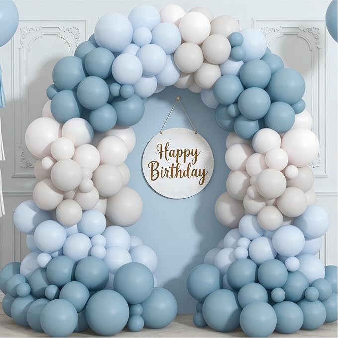 Dusty Blue Sand White Balloon Garland Arch Kit Light Blue White Balloons for Wedding Baby Shower Gender Reveal Birthday Party Decorations