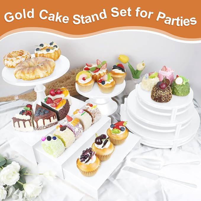 MACIFECI White Cake Stand Set, White Dessert Table Display Set for Wedding, Birthday Party Decor, Baby Shower, Celebration