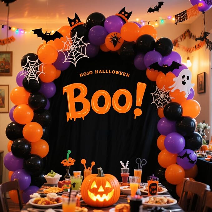 RUBFAC Black Balloons for Balloon Arch 129pcs Different Sizes Pack of 18 12 10 5 Inch Garland Kit, Latex Halloween Balloons for Party Decorations Birthday Wedding Decor