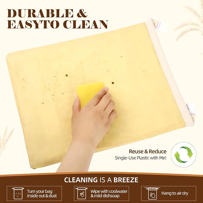 Beeswax Bread Bags for Homemade Bread, 2-Pack XL Sourdough Bread Bags, Reusable Cotton Bread Storage Bags, Beeswax Lined, Freezer Safe, 17" x 13"