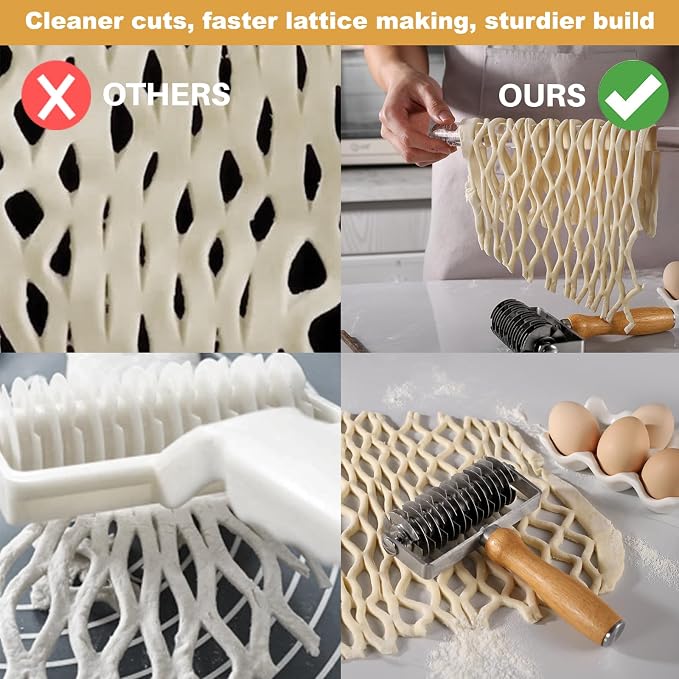 Lattice Pastry Cutter – Stainless Steel Roller Cutter with Wooden Handle for Pie, Beef Wellington, Pastry & Bread – Easy Lattice Pattern – Otawe
