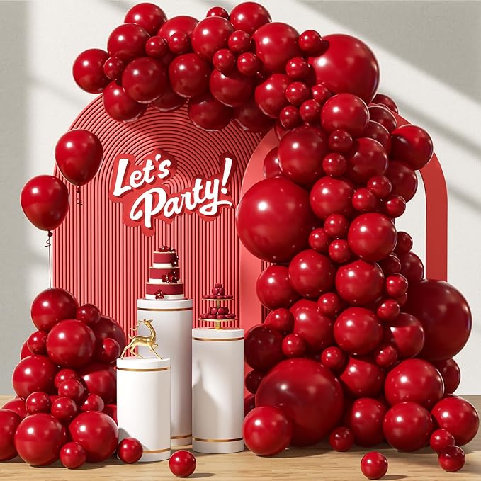 122pcs Dark Red Balloons Different Sizes, 18 12 10 5 inch Dark Red Balloon Arch Kit for Wedding Bridal Shower Birthday Party Decorations