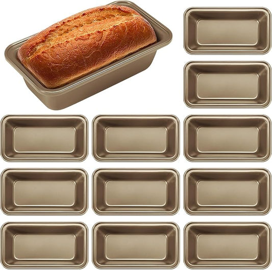 Uiifan 12 Pcs Mini Loaf Pan for Baking Bread Non Stick Small Banana Bread Tins Mini Loaf Pans for Nonstick Tiny Meatloaf Pan Carbon Steel for Oven and Baking (6 * 3.3 * 2inch,Gold)