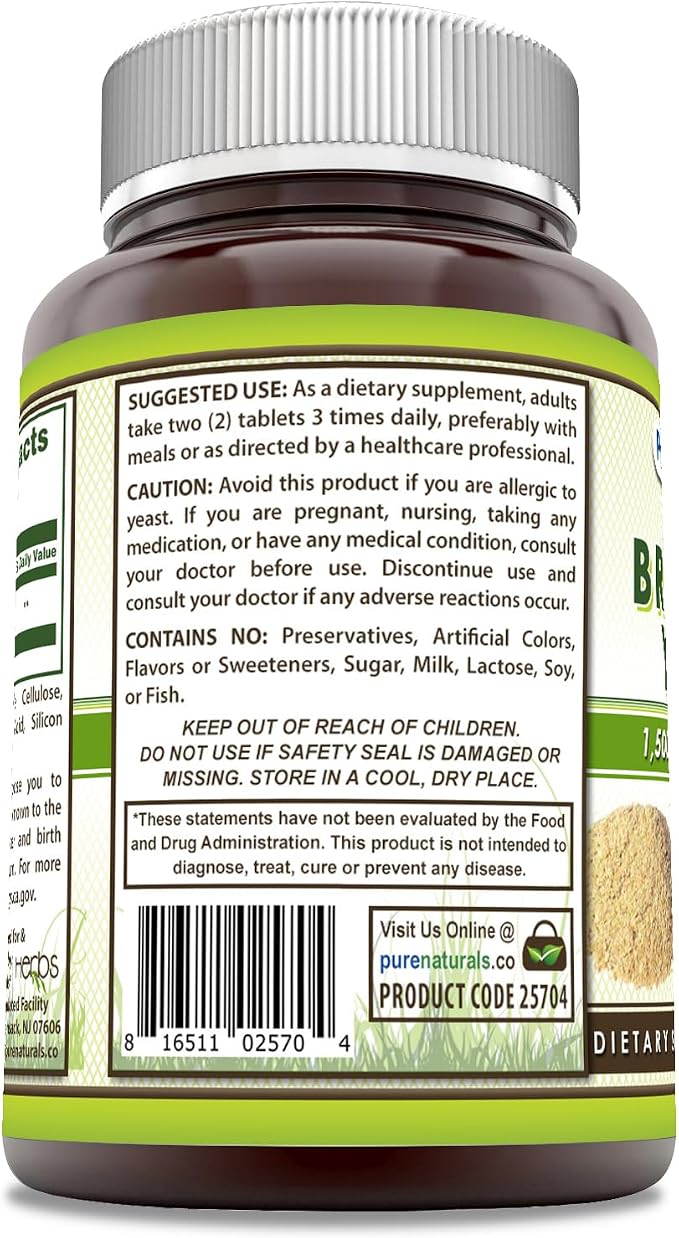Pure Naturals Brewer's Yeast Supplement | 1500 Mg Per Serving | 120 Tablets | Non-GMO | Gluten-Free | Made in USA