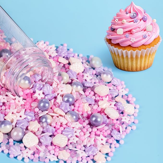 Sugarzy Edible Pink Sprinkles for Cake Decorating,130g/4.58oz,Purple Pink Pearl Sugar Sprinkle Mix Shell,Baking Candy Pearls Decorations,Perfect for Cookies,Donuts,Cupcake Topper,Birthday Holiday Party Supplies
