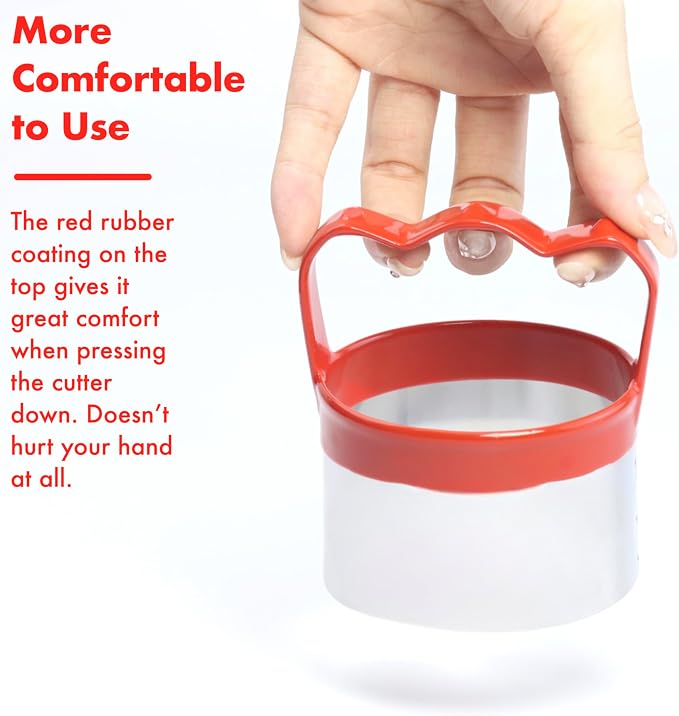 4-Piece Round Cookie & Biscuit Cutters Set - Ergonomic Design, Red Silicone Grip, 0.4mm Stainless Steel, Ideal for Baking Fun Treats, Sizes: 2.5", 3", 3.5", 4"
