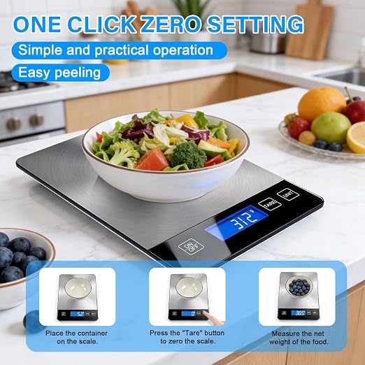 33lb Digital Kitchen Food Scale | Stainless Steel Material, Weight Grams and Ounces, Pounds/Ounces/Grams Freely Changed, Home Baking, Daily Use