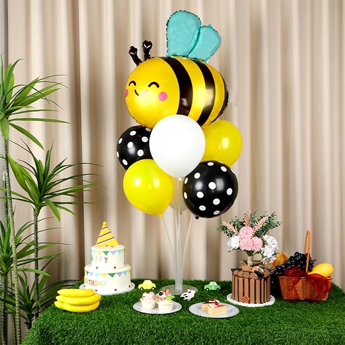 4 Sets Bee Baby Shower Party Balloons Stand Kit With Bumble Bee Foil Balloons Yellow Black White Honey Party Balloon Centerpiece for Tables for Gender Reveal Sweet As CanBee Birthday Decorations