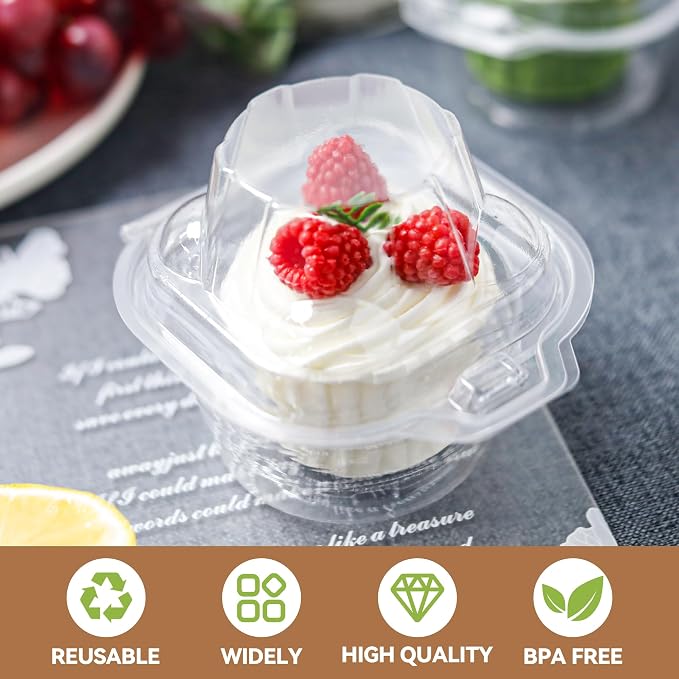 NPLUX 180 Pack Individual Cupcake Containers Plastic Cupcake Boxes Cupcake Holders Stackable Deep Dome Cupcake Carrier