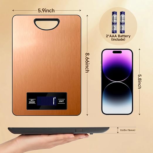 Digital Kitchen Scale & Food Weight Scale with Hang Loop, 11lb Baking Scale for Home and Kitchen, Precise Scales with Grams and Ounces, Stainless Steel (Rose Gold)
