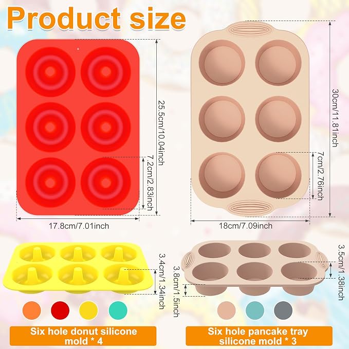 7PCS Silicone Muffin Pan Donut Mold, 6-Cavity Nonstick Baking Tray for Muffins, Cupcakes, Brownies and More, Cake Tray Cupcake Pans Baking Mold