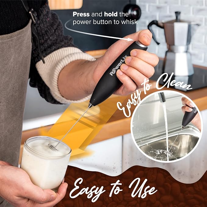 PowerLix Powerful Handheld Milk Frother With Stand Battery Operated Foam Maker Frother Wand For Coffee (A Black) (Black 2)