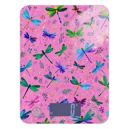 Food Scale Kitchen Scale Food Weight Scales Digital Weight Grams and Ounces Small Electronic Food Scale for Baking Cooking Deep Pink Dragonflies and Leaves