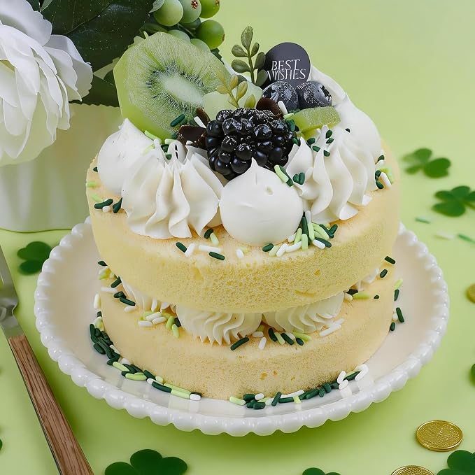 Green Sprinkles for Cake Decorating, 8Oz 4-Cell ST Patricks Day Spring Sprinkles Mix with Shamrock Clover Jimmies Nonpareils Pearls Edible Sugar for Cookies Cake Cupcakes Ice Cream Brownie Baking Topping