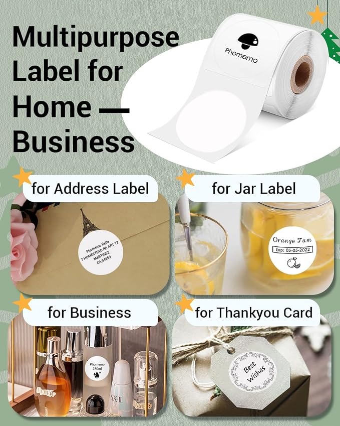 Phomemo Labels- 3 Rolls M110/M100/M220/M221/M150/M250/M108 Round Circle Thermal Paper 1.96" x 1.96"（50x50 mm, Thermal Sticker Round Label for Small Business, Name Labels for Kids, School