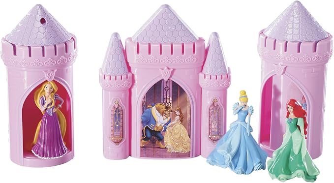 DecoSet® Disney Princess Happily Ever After Birthday Cake Topper, 6-Piece Cake Decorations, Includes Castle with Moveable Turrets, Cinderella, Ariel and Rapunzel Figurines