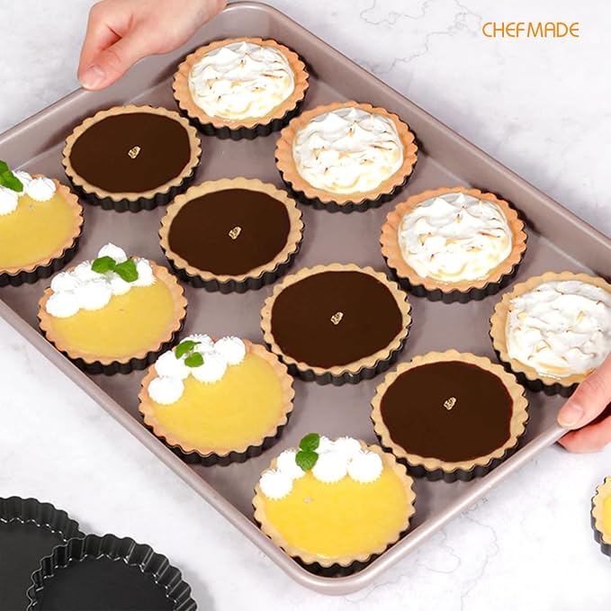 CHEFMADE Round Tart Pan Set, Non-Stick 4 Inch 12Pcs with Removable Loose Bottom Quiche Pan