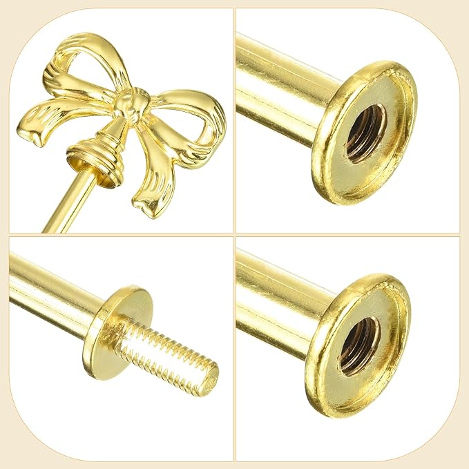 uxcell 4 Set 3-Tier Cupcake Stand Hardware Handles, Zinc alloy Cake Plate Stand Handle Fittings with Screws for DIY Making Fruit Plate Cake Stand, Bow-Knot Gold