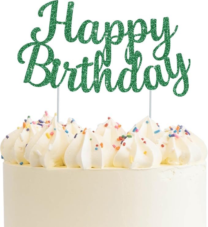 BEISHIDA Green Happy Birthday Cake Topper, Cake Bunting Decor, Party Decoration Supplies, Photo Booth Props